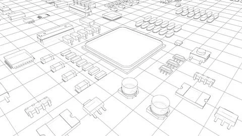 Electric circuit board, various chips. Vector Stockillustratie