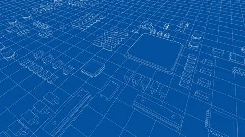 Electric circuit board, various chips. Vector Stock Illustration