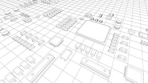 Electric circuit board, various chips. Vector Stockillustratie