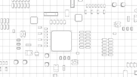 Electric circuit board, various chips 库存插图