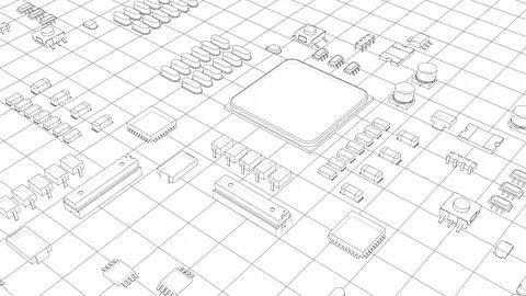 Electric circuit board, various chips Stock Illustration