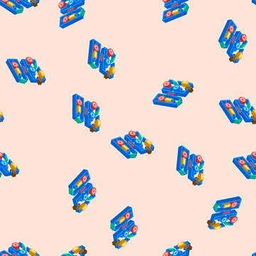 Electric circuit electrical engineer isometric icon seamless pattern Stock Illustration