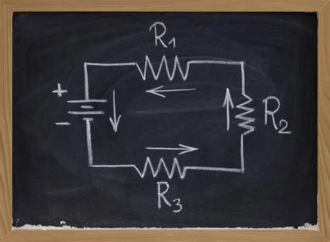 Electric circuit schematic on blackboard simple schematic of series electr... Stock Photos