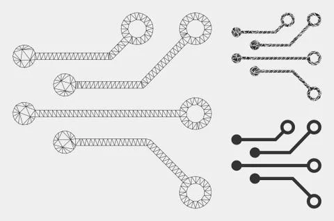 Electric Circuit Vector Mesh Network Model and Triangle Mosaic Icon Stock Illustration