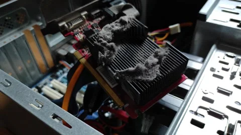 Electric circut board GPU videocard cleaning from dust. Stock Footage 209333738