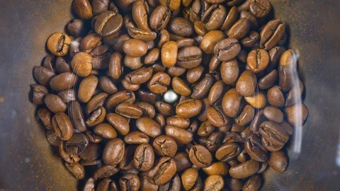 Electric coffee grinder works High angle view audio Stock Footage 101769872