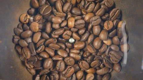 Electric coffee grinder works High angle view audio Stock Footage 101769877