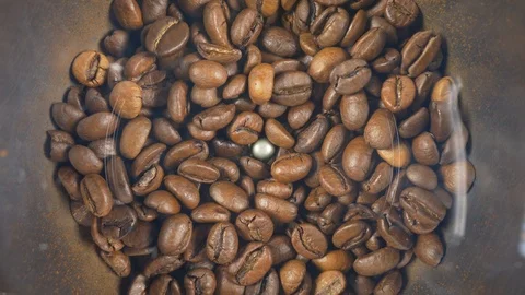 Electric coffee grinder works High angle view audio Stock Footage 101769882
