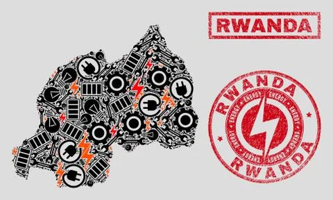 Electric Collage Rwanda Map and Snow and Grunge Seals Illustrazione stock