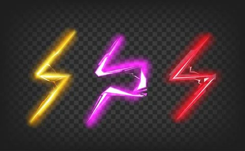 Electric color flashes vector set isolated on transparent background Stock Illustration