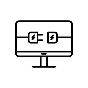 Electric Computer icon linear logo mark in black and white 스톡 일러스트