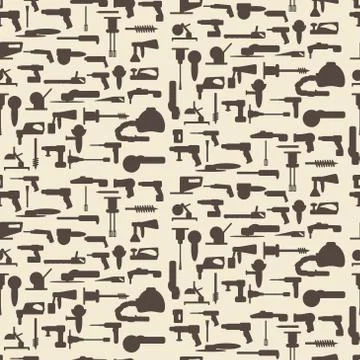 Electric construction tools icon silhouette set seamless texture.   Editable Stock Illustration