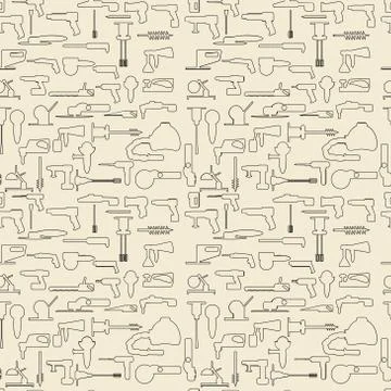 Electric construction tools items linear set seamless texture. Stock Illustration