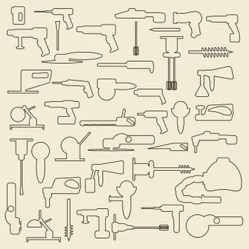 Electric construction tools linear icons  illustration. Stock Illustration