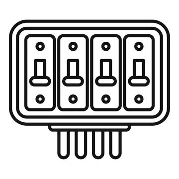 Electric control panel with four toggle switches controlling power supply Stock Illustration