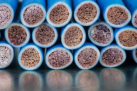 Electric copper cable cross section Stock Photos