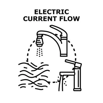 Electric current flow concept black vector drawing Stock Illustration