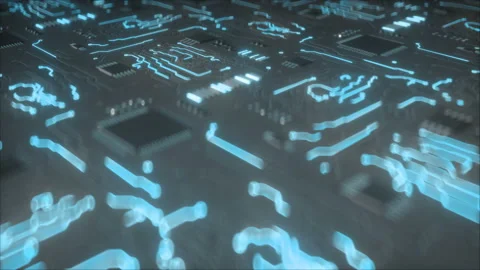 Electric current on on Printed circuit board seamless loop 3D render animation Stock Footage 118498696