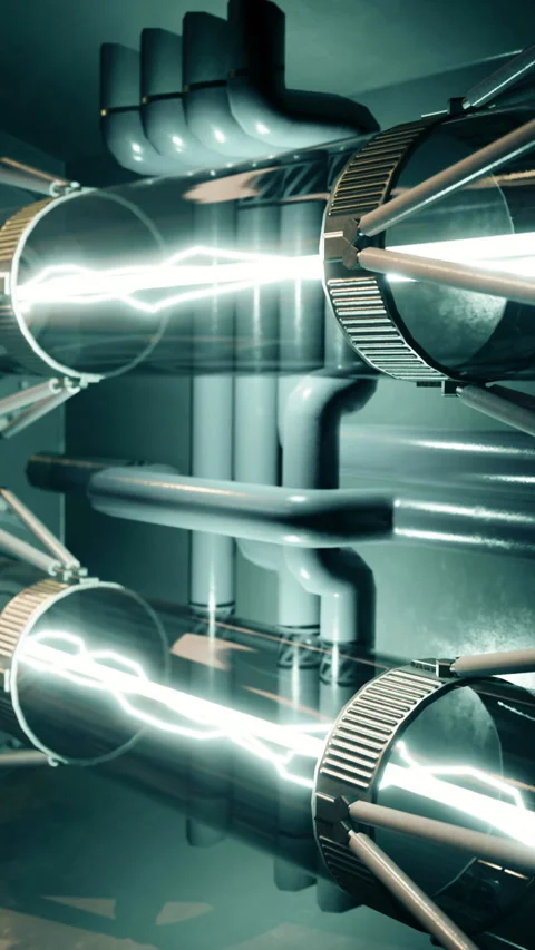 Electric currents flow through futuristic tubes in a sci fi scene Stock Footage 331828024