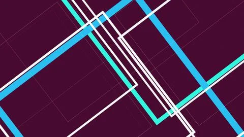 Electric cyan and blue frames weave with slender pale tracks across burgund.. Illustrazione stock
