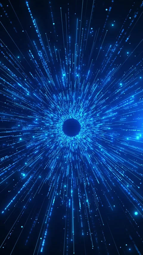 Electric cyan speed tunnel visual bright particle trails, light rays, deep digit Stock Footage 340414401