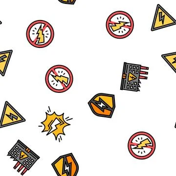 Electric danger shock power vector seamless pattern Illustrazione stock