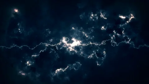 Electric discharges in the clouds on a dark background Stock Footage 158924042