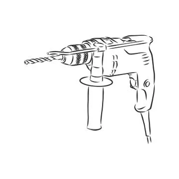 Electric drill drawing isolated on white background. drill vector sketch illu Stock Illustration