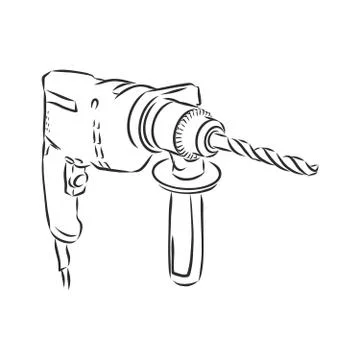 Electric drill drawing isolated on white background. drill vector sketch illu Stock Illustration