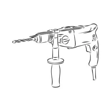 Electric drill drawing isolated on white background. drill vector sketch illu Stock Illustration