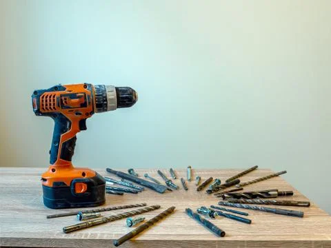 Electric drill, Drill set Stock Photos