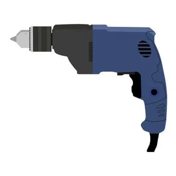 Electric drill, flat style. Isolated on a white background. Hand-held power t Stock Illustration