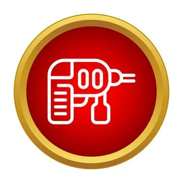 Electric drill icon on a red button with gold border Stock Illustration