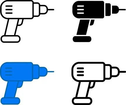 Electric Drill Icon Set in Flat Design Style Stock Illustration