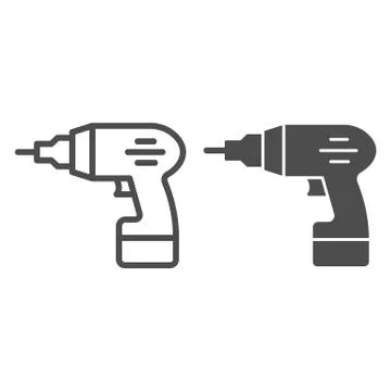 Electric drill line and solid icon, house repair concept, drill sign on white Illustration