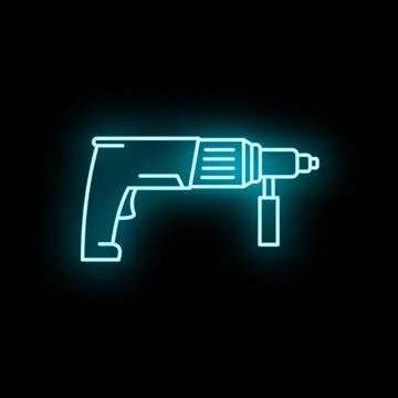 Electric drill neon glowing icon on dark background Stock Illustration
