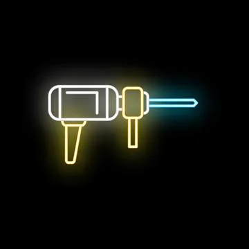 Electric drill tool neon glowing icon on black Stock Illustration