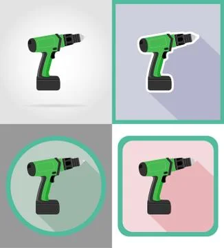 Electric drill tools for construction and repair flat icons vector illustrati Illustrazione stock