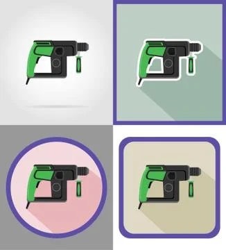 Electric drill tools for construction and repair flat icons vector illustrati Stock Illustration