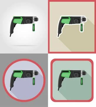 Electric drill tools for construction and repair flat icons vector illustrati Illustrazione stock