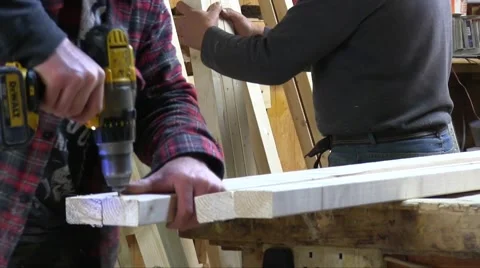 Electric Drill Using For Hole  In Rotten Wooden Board Stock Footage 56261440