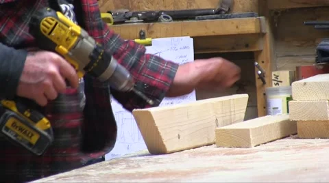 Electric Drill Using For Hole  In Rotten Wooden Board Stock Footage 56261732