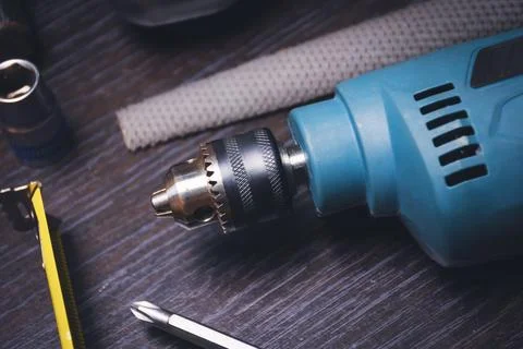 Electric drill without drill bit Stock Photos