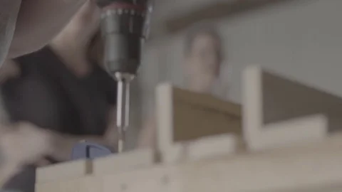 Electric drill on wood Stock Footage 73890287