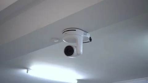 An electric drive camera with remote control is located under the ceiling in the Stock Footage 226265494