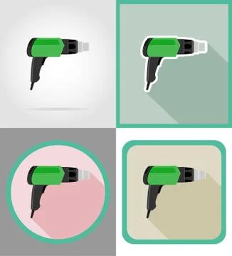 Electric dryer tools for construction and repair flat icons vector illustrati Stock Illustration