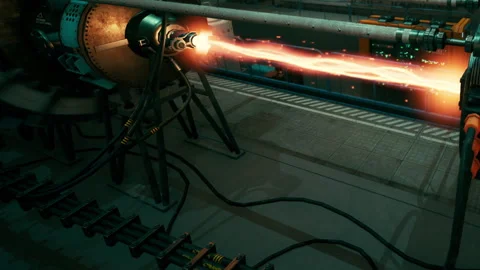 Electric energy flows from a machine in a technology lab setting Stock Footage 342052835