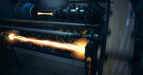 Electric energy flows through high tech machinery in modern facility Stock Illustration