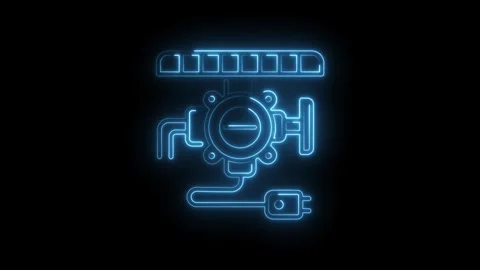 Electric engine glowing neon icon animation on a black background for elect.. Stock Footage 330779913
