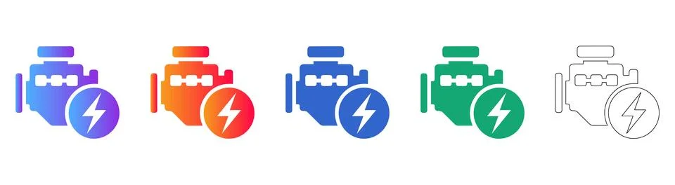 Electric Engine Icon Set with Lightning Bolt Illustrazione stock